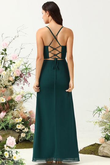 Correas de Espagueti Verde Oscuro Vestido Invitada Boda